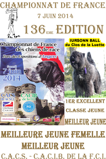 IURSONN  Du Clos de La Luette 1ere EXCELLENT  en CLASSE JEUNE MEILLEUR JEUNE CHAMPIONNAT DE FRANCE 2014